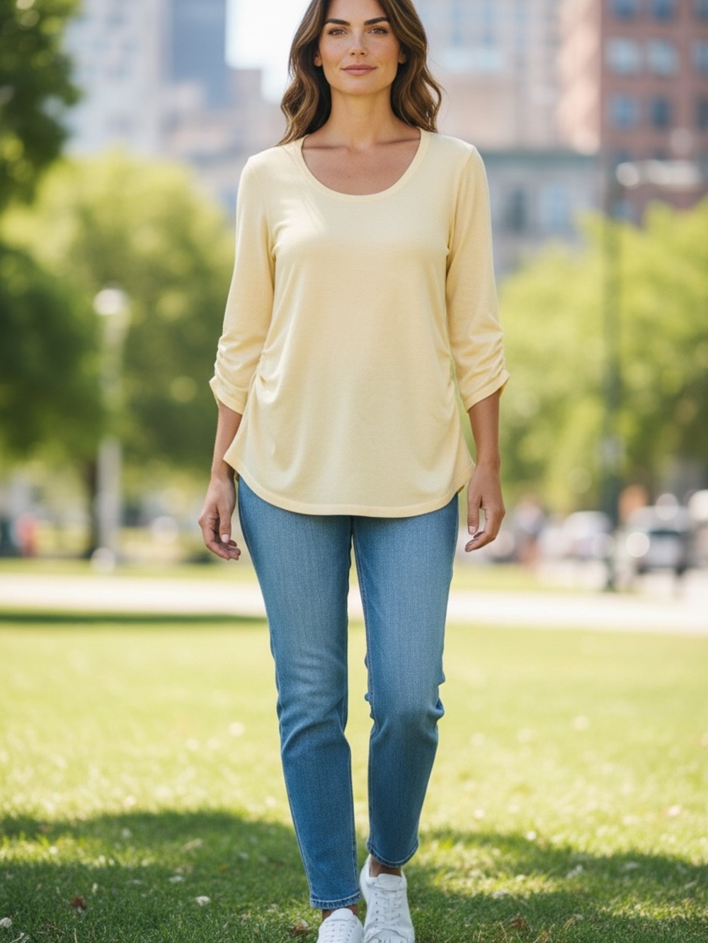 Notations Pale Yellow Scoop Neck Top
